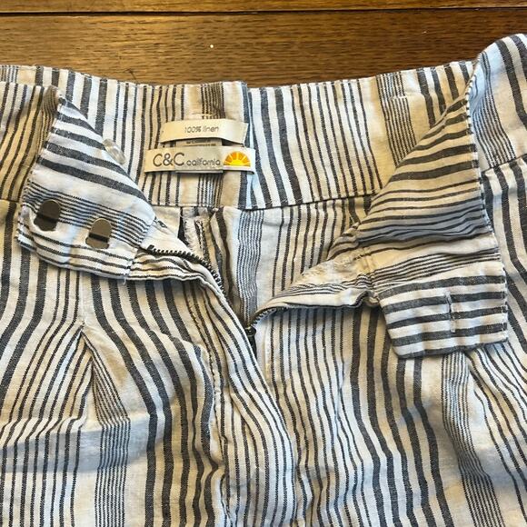 C&C California 100% Linen Striped Shorts - Size 4 - Picture 11 of 13